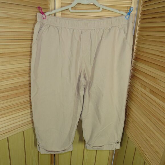Emily Daniels Beige Crinkle Cotton Pull On Capri Pants With Pockets Plus Size 2X - Picture 9 of 9